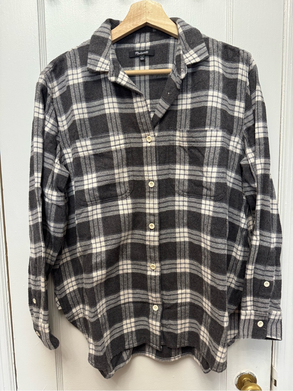 Madewell Black and White Plaid Flannel Shirt